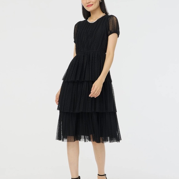 J Crew Pleated flock-dot puff-sleeve dress BNWT - Picture 2 of 4